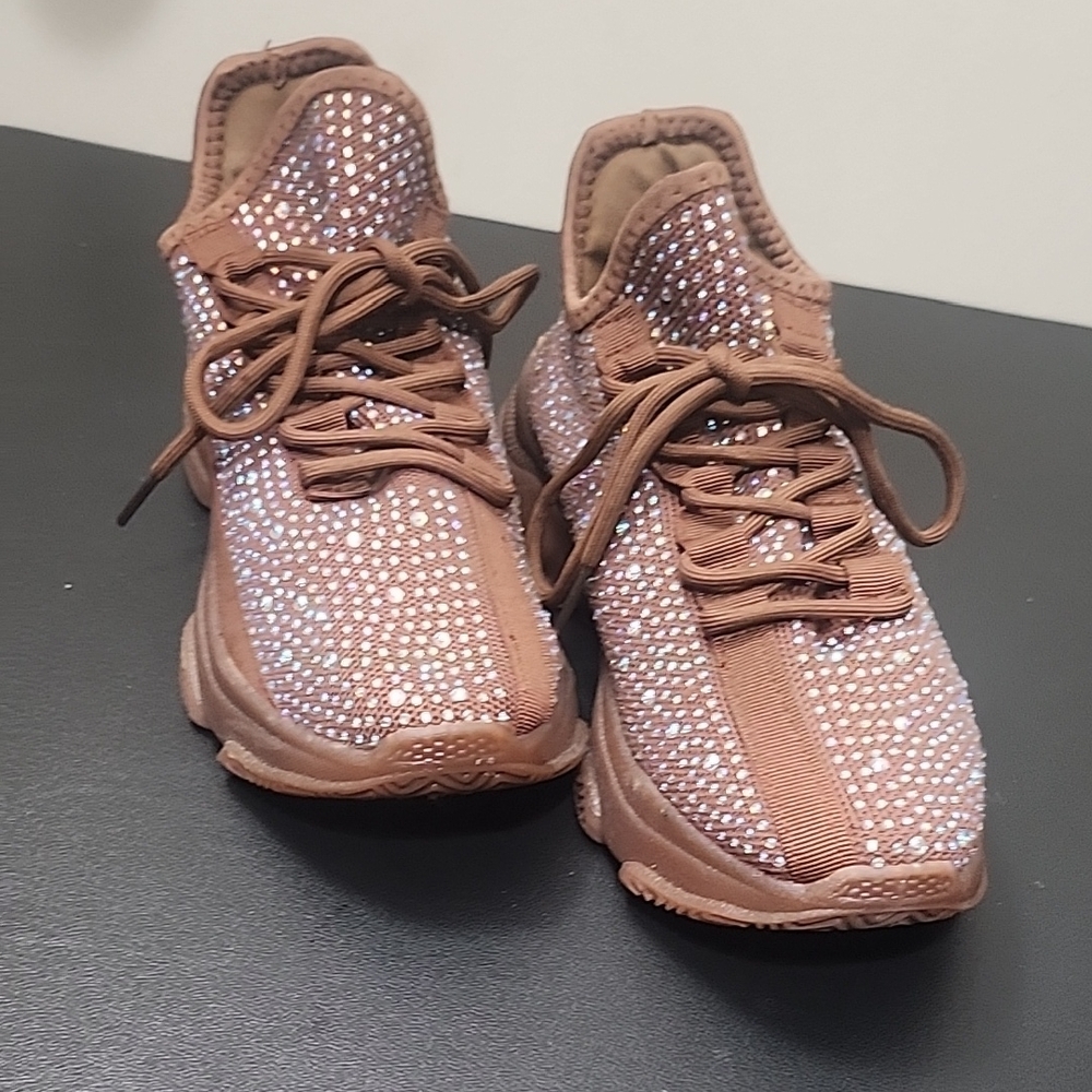 Yoki Brown Sneakers with Rhinestone Accents